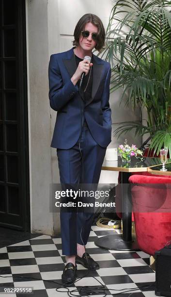 Tom Ogden of Blossoms performs at the Paul Smith SS19 VIP dinner during Paris Fashion Week at Hotel Particulier Montmartre on June 24, 2018 in Paris,...