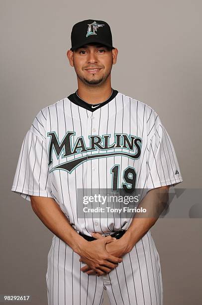 Anibal Sanchez of the Florida Marlins poses during Photo Day on Sunday, March 2, 2010 at Roger Dean Stadium in Jupiter, Florida.