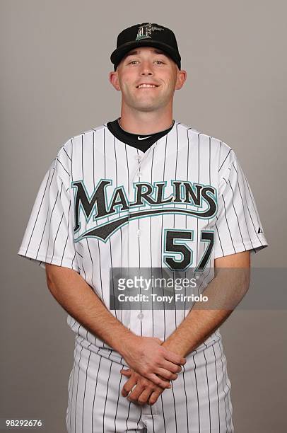Taylor Tankersley of the Florida Marlins poses during Photo Day on Sunday, March 2, 2010 at Roger Dean Stadium in Jupiter, Florida.