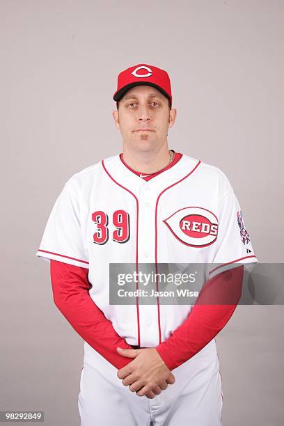 Aaron Harang of the Cincinnati Reds poses during Photo Day on Wednesday, February 24, 2010 at Goodyear Ballpark in Goodyear, Arizona.