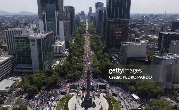 General view of the final rally of the campaign of Mexican presidential candidate Ricardo Anaya, standing for the "Mexico al Frente" coalition of the...