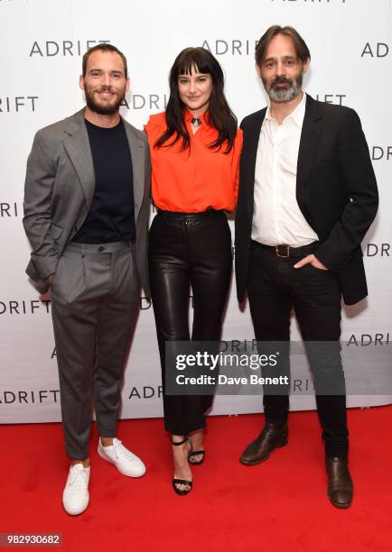 Sam Claflin, Shailene Woodley and Baltasar Kormakur attend a special screening of "Adrift" at The Soho Hotel on June 24, 2018 in London, England.