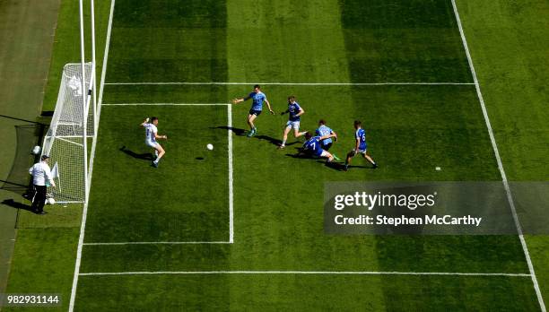 Dublin , Ireland - 24 June 2018; Ciarán Kilkenny of Dublin shoots to score his side's goal past Laois goalkeeper Graham Brody during the Leinster GAA...