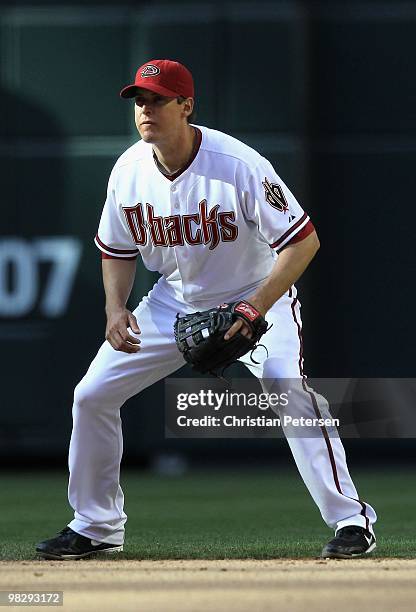 Infielder Kelly Johnson of the Arizona Diamondbacks in action during the Opening Day major league baseball game against the San Diego Padres at Chase...