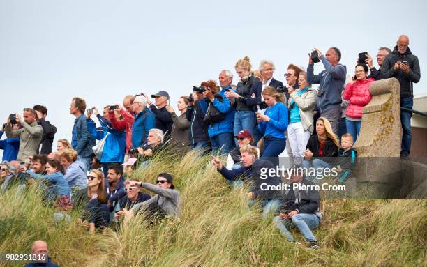 People gather at The Hague beach for the end of the Ocean Race on June 24, 2018 in The Hague, Netherlands.