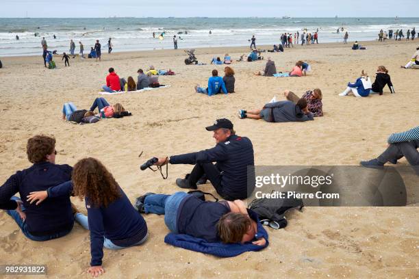 People gather at The Hague beach for the end of the Ocean Race on June 24, 2018 in The Hague, Netherlands.