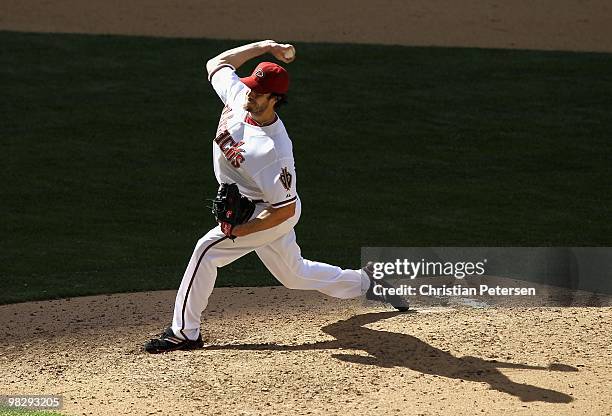 Starting pitcher Dan Haren of the Arizona Diamondbacks pitches against the San Diego Padres during the Opening Day major league baseball game at...