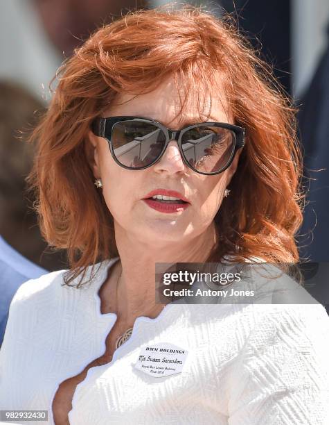 Susan Sarandon attends The OUT-SOURCING Inc Royal Windsor Cup 2018 polo match at Guards Polo Club on June 24, 2018 in Egham, England.