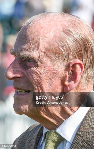 Prince Philip, Duke of Edinburgh attends The OUT-SOURCING Inc Royal Windsor Cup 2018 polo match at Guards Polo Club on June 24, 2018 in Egham,...