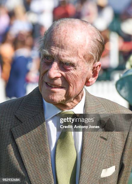 Prince Philip, Duke of Edinburgh attends The OUT-SOURCING Inc Royal Windsor Cup 2018 polo match at Guards Polo Club on June 24, 2018 in Egham,...