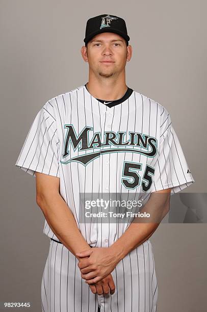 Josh Johnson of the Florida Marlins poses during Photo Day on Sunday, March 2, 2010 at Roger Dean Stadium in Jupiter, Florida.