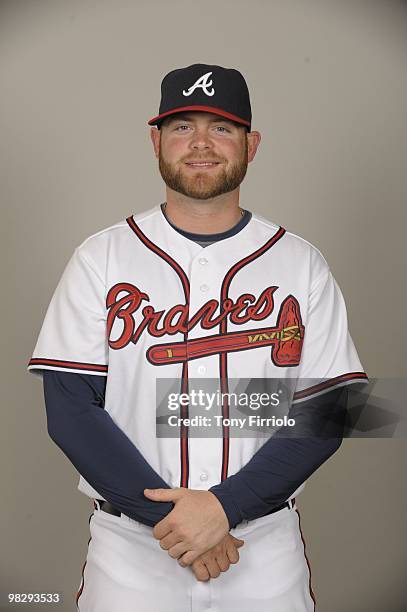 Brian McCann of the Atlanta Braves poses during Photo Day on Friday, February 26, 2010 at Champion Stadium in Lake Buena Vista, Florida.