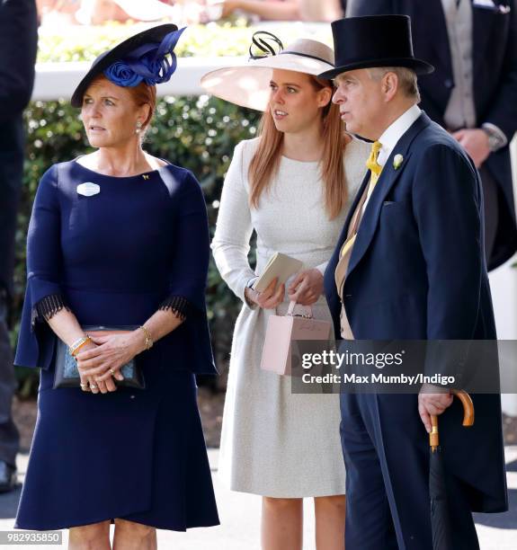 Sarah, Duchess of York, Princess Beatrice and Prince Andrew, Duke of York attend day 4 of Royal Ascot at Ascot Racecourse on June 22, 2018 in Ascot,...