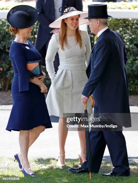Sarah, Duchess of York, Princess Beatrice and Prince Andrew, Duke of York attend day 4 of Royal Ascot at Ascot Racecourse on June 22, 2018 in Ascot,...