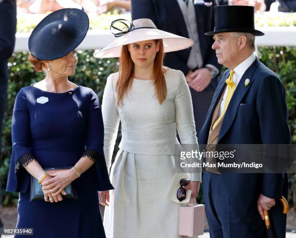 Sarah, Duchess of York, Princess Beatrice and Prince Andrew, Duke of York attend day 4 of Royal Ascot at Ascot Racecourse on June 22, 2018 in Ascot,...
