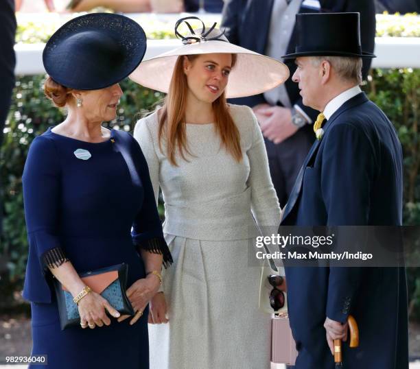 Sarah, Duchess of York, Princess Beatrice and Prince Andrew, Duke of York attend day 4 of Royal Ascot at Ascot Racecourse on June 22, 2018 in Ascot,...