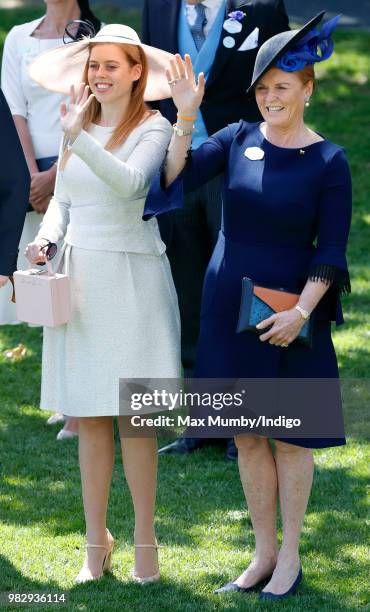 Princess Beatrice and Sarah, Duchess of York attend day 4 of Royal Ascot at Ascot Racecourse on June 22, 2018 in Ascot, England.