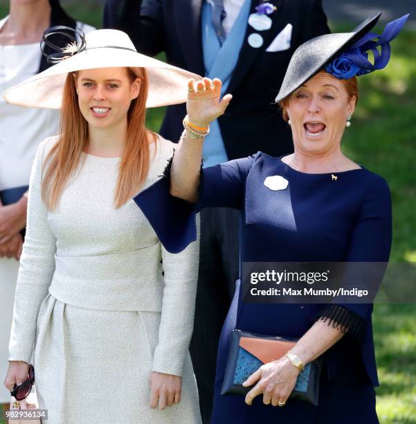 Princess Beatrice and Sarah, Duchess of York attend day 4 of Royal Ascot at Ascot Racecourse on June 22, 2018 in Ascot, England.