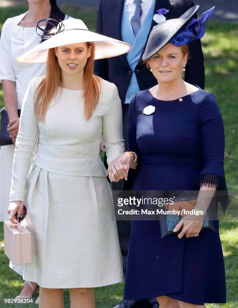 Princess Beatrice and Sarah, Duchess of York attend day 4 of Royal Ascot at Ascot Racecourse on June 22, 2018 in Ascot, England.