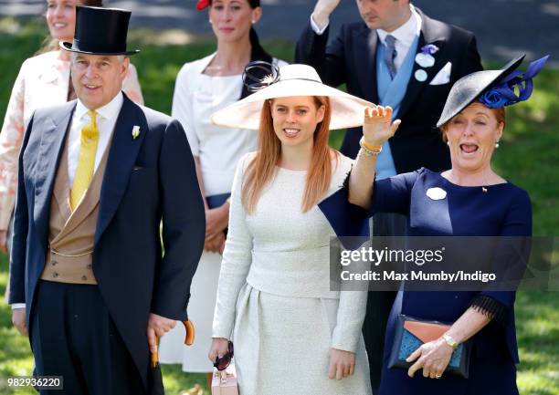 Prince Andrew, Duke of York, Princess Beatrice and Sarah, Duchess of York attend day 4 of Royal Ascot at Ascot Racecourse on June 22, 2018 in Ascot,...