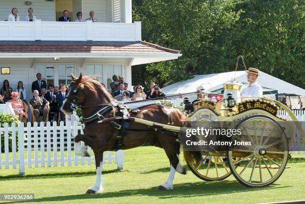 Queen Elizabeth II and Prince Philip, Duke of Edinburgh attend The OUT-SOURCING Inc Royal Windsor Cup 2018 polo match at Guards Polo Club on June 24,...