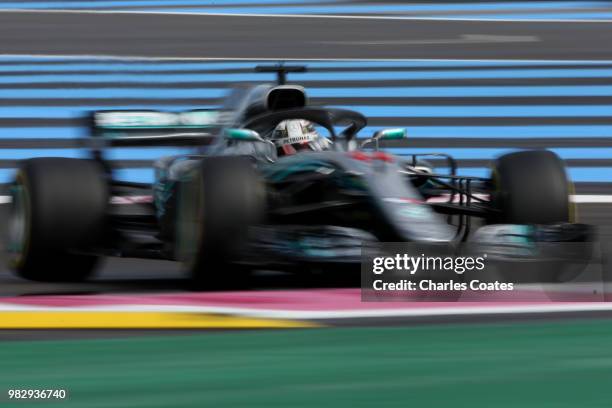 Lewis Hamilton of Great Britain driving the Mercedes AMG Petronas F1 Team Mercedes WO9 on track during the Formula One Grand Prix of France at...