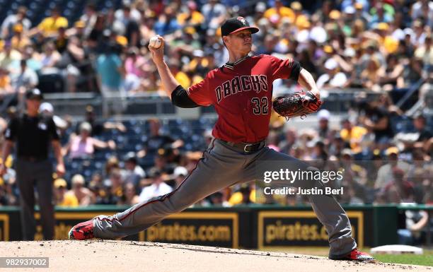 Clay Buchholz of the Arizona Diamondbacks delivers a pitch in the first inning during the game against the Pittsburgh Pirates at PNC Park on June 24,...