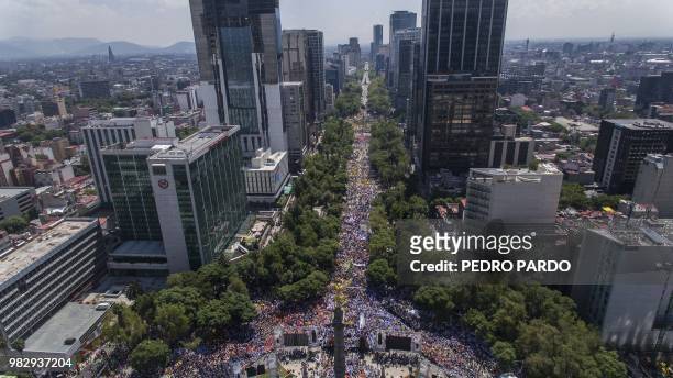 General view of the final rally of the campaign of Mexican presidential candidate Ricardo Anaya, standing for the "Mexico al Frente" coalition of the...