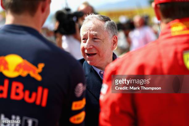 President Jean Todt talks on the grid before the Formula One Grand Prix of France at Circuit Paul Ricard on June 24, 2018 in Le Castellet, France.