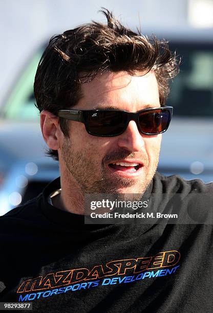 Actor Patrick Dempsey poses for photographers during the press practice day for the Toyota Pro/Celebrity Race on April 6, 2010 in Long Beach,...
