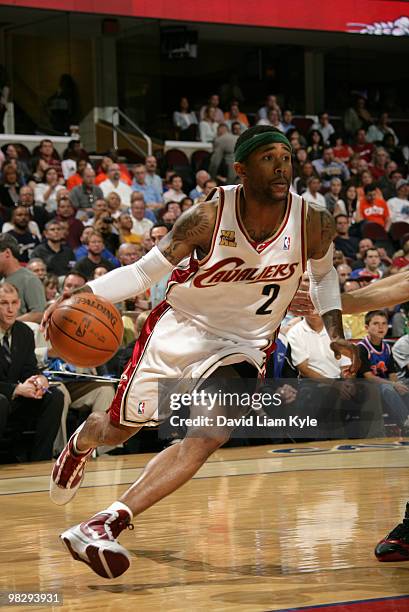 Mo Williams of the Cleveland Cavaliers drives to the basket against the Toronto Raptors on April 6, 2010 at The Quicken Loans Arena in Cleveland,...