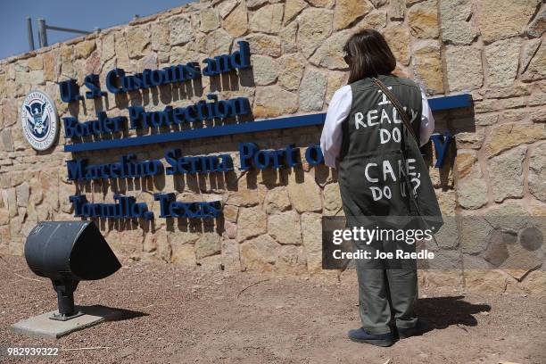 Wilma Santos wears a vest that reads "I really do care, Do U?," a reference to a jacket first lady Melania Trump wore in a surprise visit to the...