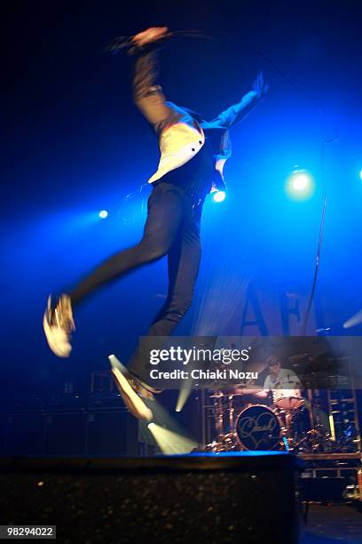 Davey Havok and Adam Carson of AFI perform at Brixton Academy on April 6, 2010 in London, England.