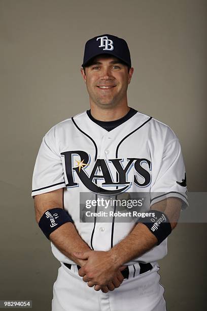 Kelly Shoppach of the Tampa Bay Rays poses during Photo Day on Friday, February 26, 2010 at Charlotte County Sports Park in Port Charlotte, Florida.