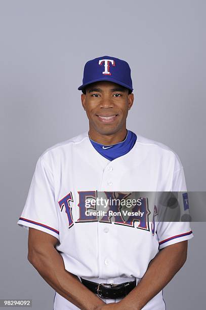 Endy Chavez of the Texas Rangers poses during Photo Day on Tuesday, March 2, 2010 at Surprise Stadium in Surprise, Arizona.