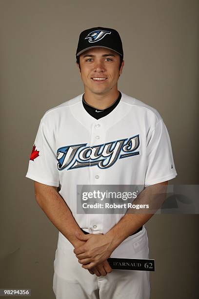 Travis D'Arnaud of the Toronto Blue Jays poses during Photo Day on Monday, March 1, 2010 at Dunedin Stadium in Dunedin, Florida.