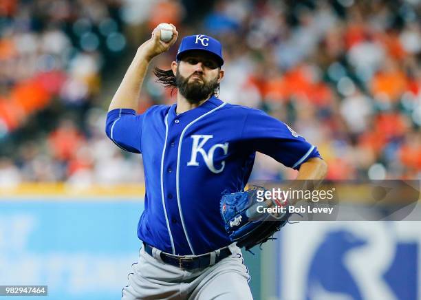 Jason Hammel of the Kansas City Royals pitches in the first inning against the Houston Astros at Minute Maid Park on June 24, 2018 in Houston, Texas.