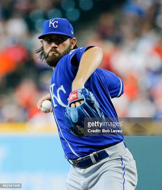 Jason Hammel of the Kansas City Royals pitches in the first inning against the Houston Astros at Minute Maid Park on June 24, 2018 in Houston, Texas.