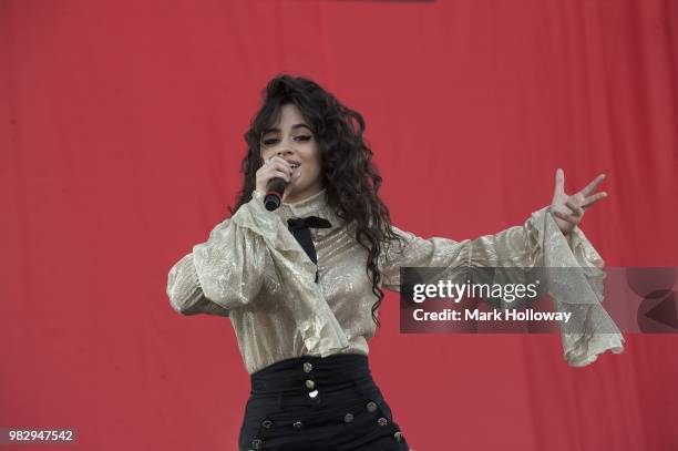 Camila Cabello performing on the main stage at Seaclose Park on June 24, 2018 in Newport, Isle of Wight.