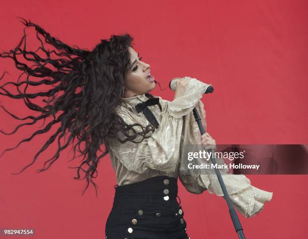 Camila Cabello performing on the main stage at Seaclose Park on June 24, 2018 in Newport, Isle of Wight.