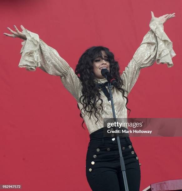 Camila Cabello performing on the main stage at Seaclose Park on June 24, 2018 in Newport, Isle of Wight.