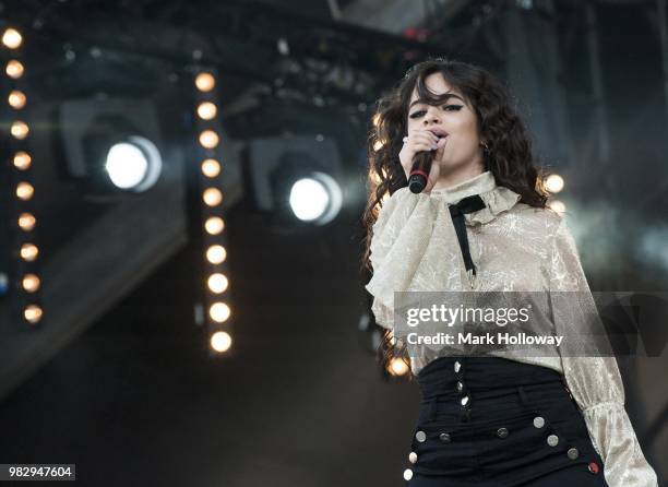 Camila Cabello performing on the main stage at Seaclose Park on June 24, 2018 in Newport, Isle of Wight.