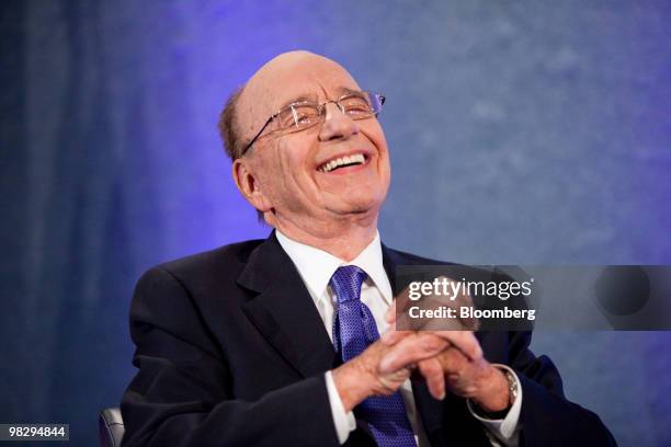 Rupert Murdoch, chairman and chief executive officer of News Corp., laughs during an interview at the National Press Club in Washington, D.C., U.S.,...