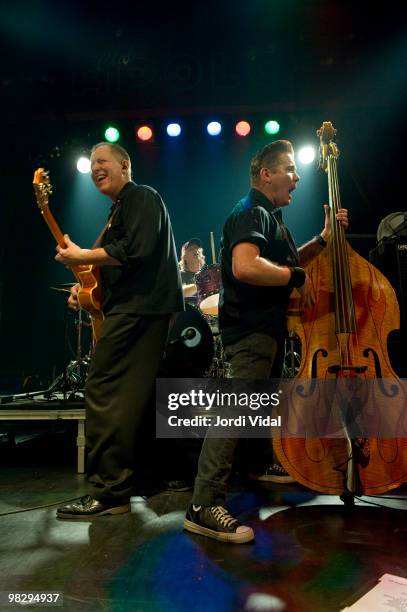 The Reverend Horton Heat, Paul Simmons and Jimbo Wallace perform on stage at Sala Apolo on April 6, 2010 in Barcelona, Spain.