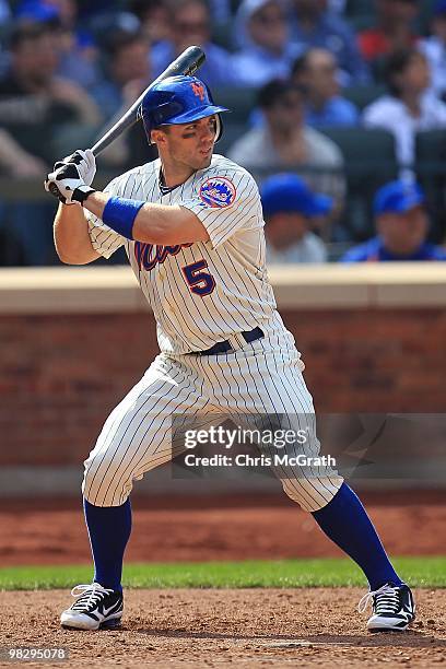 David Wright of the New York Mets bats against the Florida Marlins during their Opening Day game at Citi Field on April 5, 2010 in the Flushing...