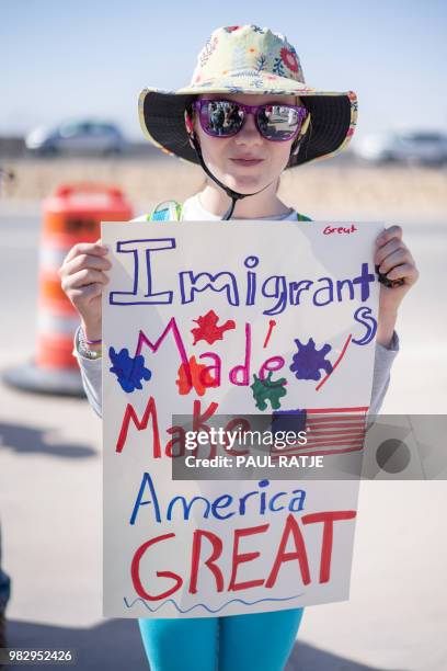 Ofelia Burlingame poses for a photo during the "End Family Detention," event held at the Tornillo Port of Entry in Tornillo, Texas on June 24, 2018....