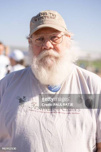 David Conrad, from Portland, Oregon, poses for a photo during the "End Family Detention," event held at the Tornillo Port of Entry in Tornillo, Texas...