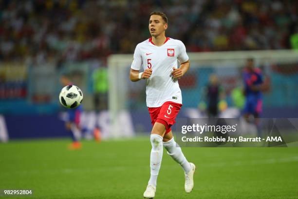 Jan Bednarek of Poland in action during the 2018 FIFA World Cup Russia group H match between Poland and Colombia at Kazan Arena on June 24, 2018 in...