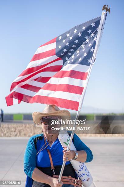 Elena Benoit of El Paso, Texas poses for a photo during the "End Family Detention," event held at the Tornillo Port of Entry in Tornillo, Texas on...