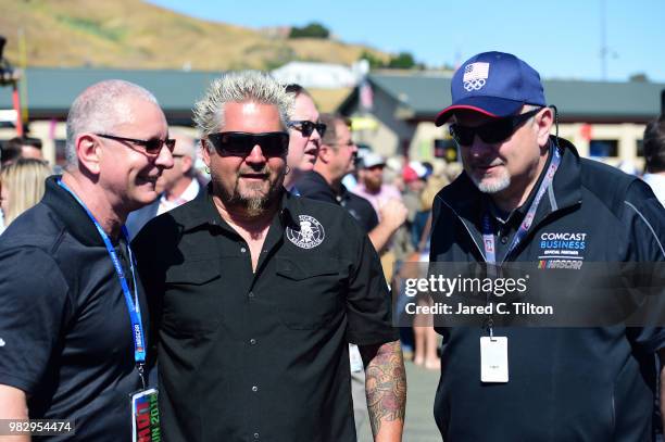 Guy Fieri attends the driver's meeting prior to the Monster Energy NASCAR Cup Series Toyota/Save Mart 350 at Sonoma Raceway on June 24, 2018 in...